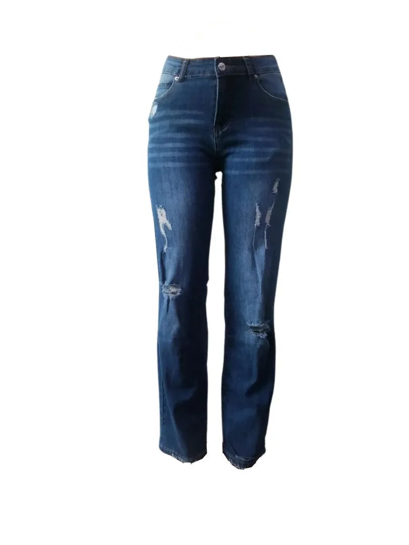 Casual Street Patchwork Ripped Straight Denim Jeans(5 Colors)