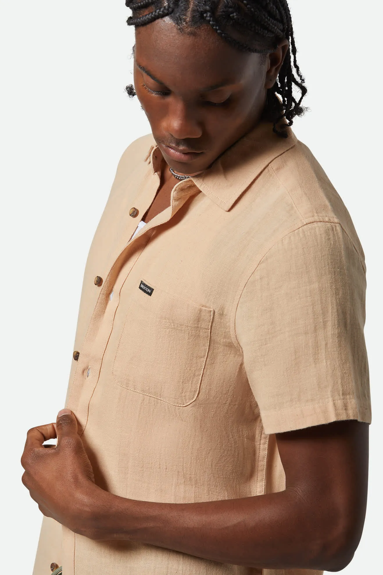 Charter Organic Cotton Linen Blend S/S Shirt - Hazelnut