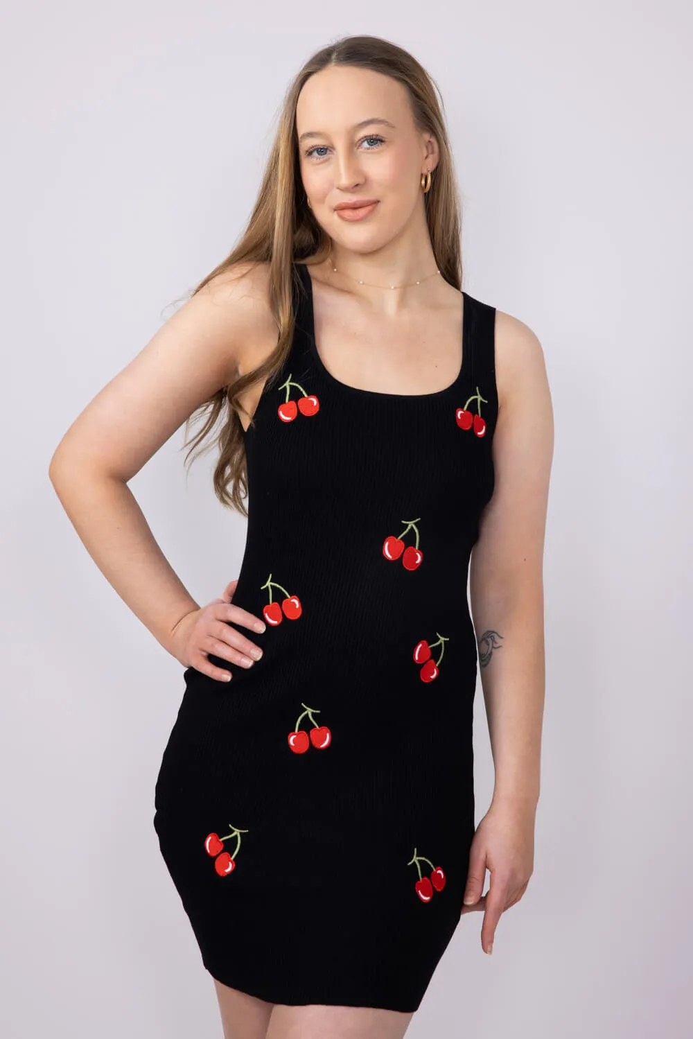 Cherry Bodycon Mini Dress for Women in Black | A211A-BLK