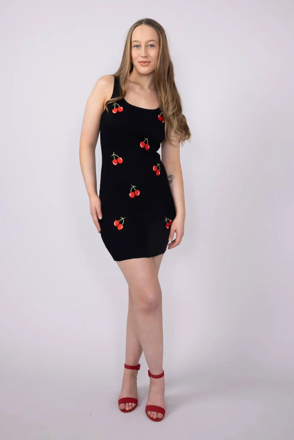 Cherry Bodycon Mini Dress for Women in Black | A211A-BLK