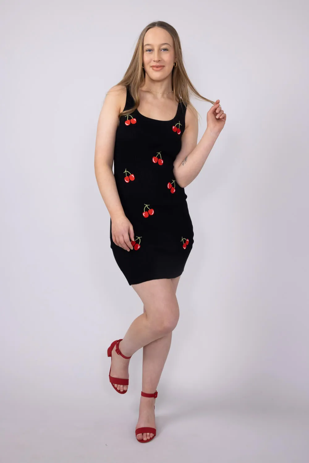 Cherry Bodycon Mini Dress for Women in Black | A211A-BLK