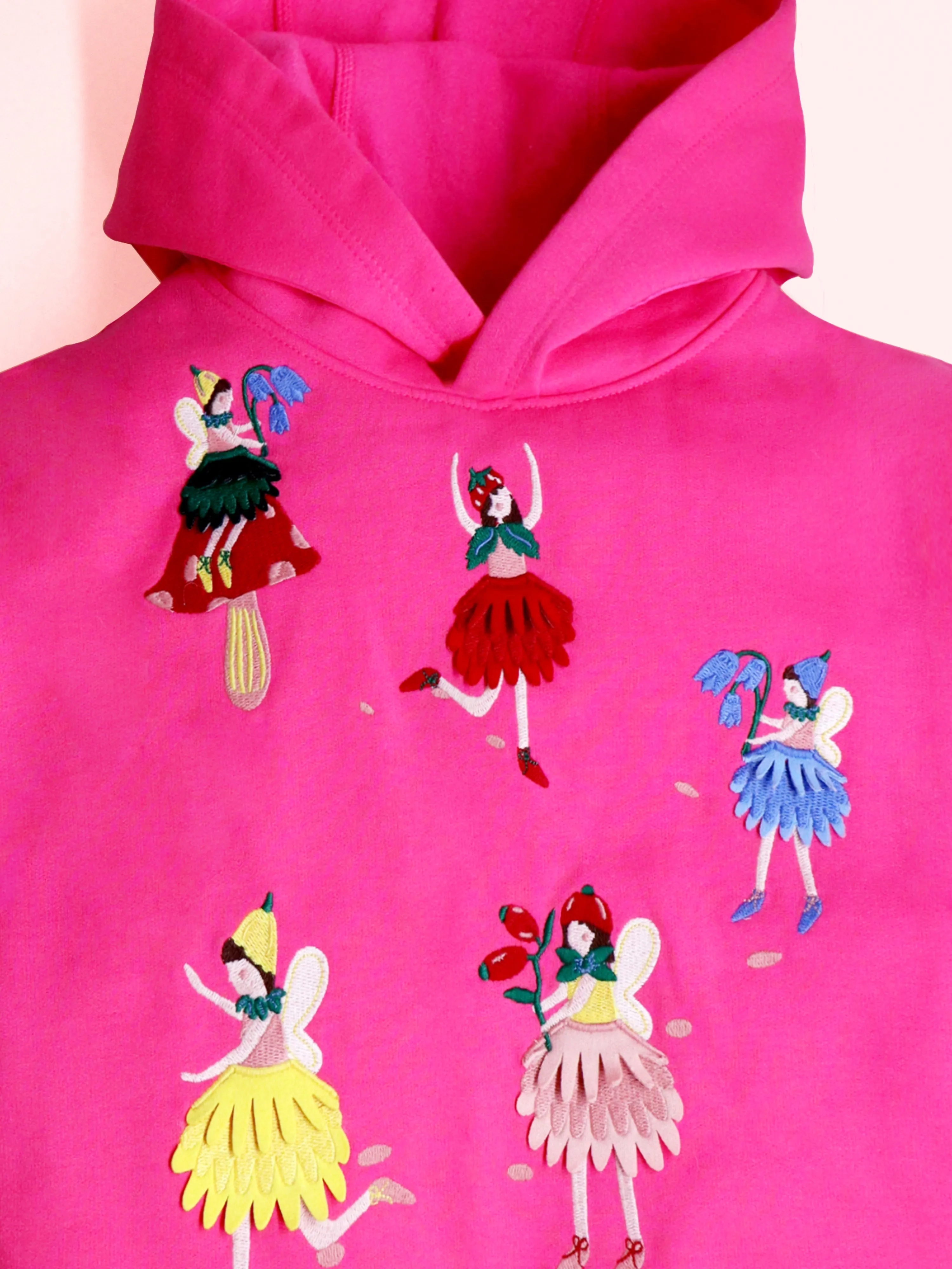Cherry Crumble Pink Solid 100% Polyester Full Sleeves Hooded Casual Wear Easy Fit Applique/Embroidered Winter Sweatshirt Set For Girls