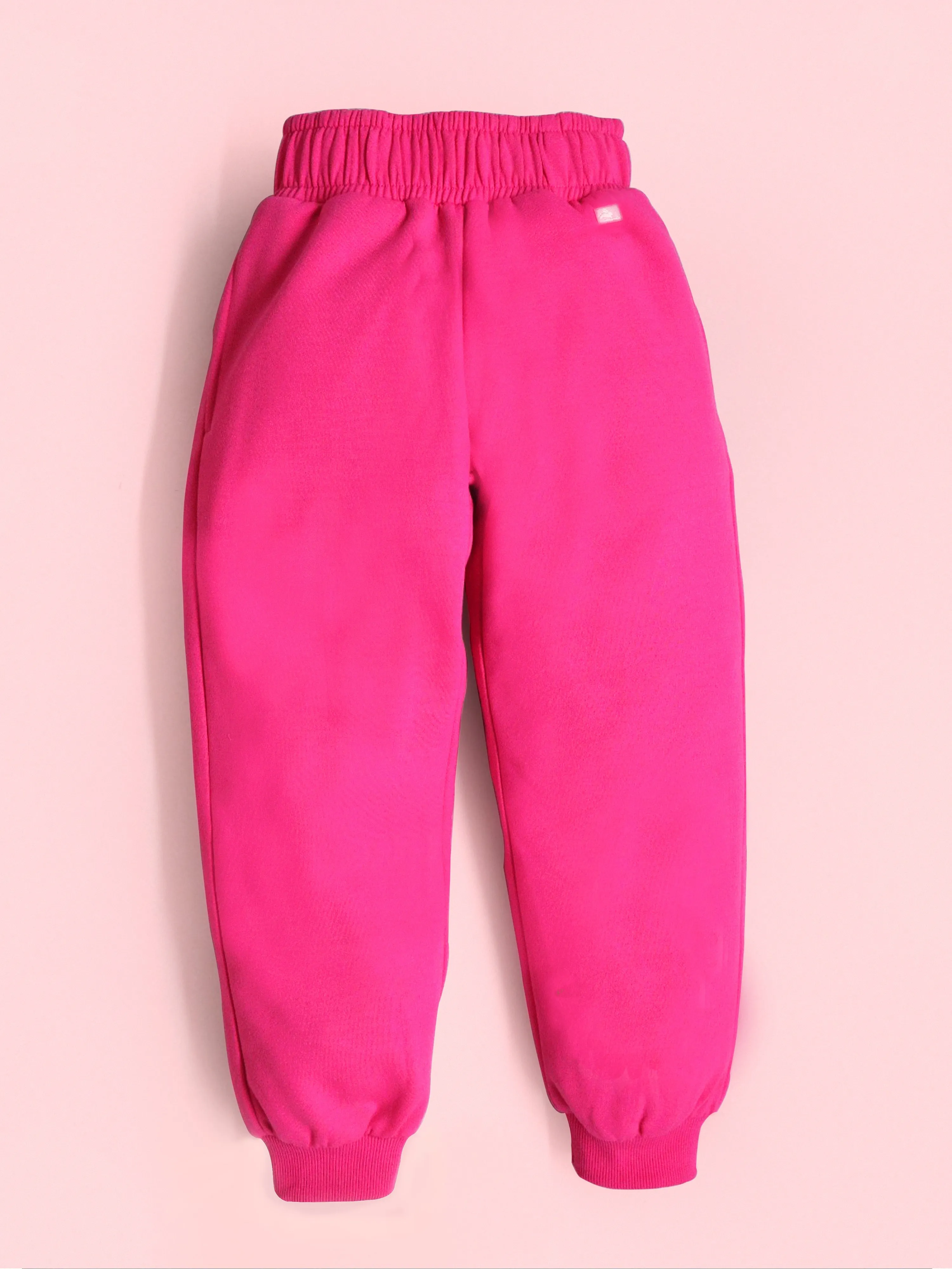 Cherry Crumble Pink Solid 100% Polyester Full Sleeves Hooded Casual Wear Easy Fit Applique/Embroidered Winter Sweatshirt Set For Girls