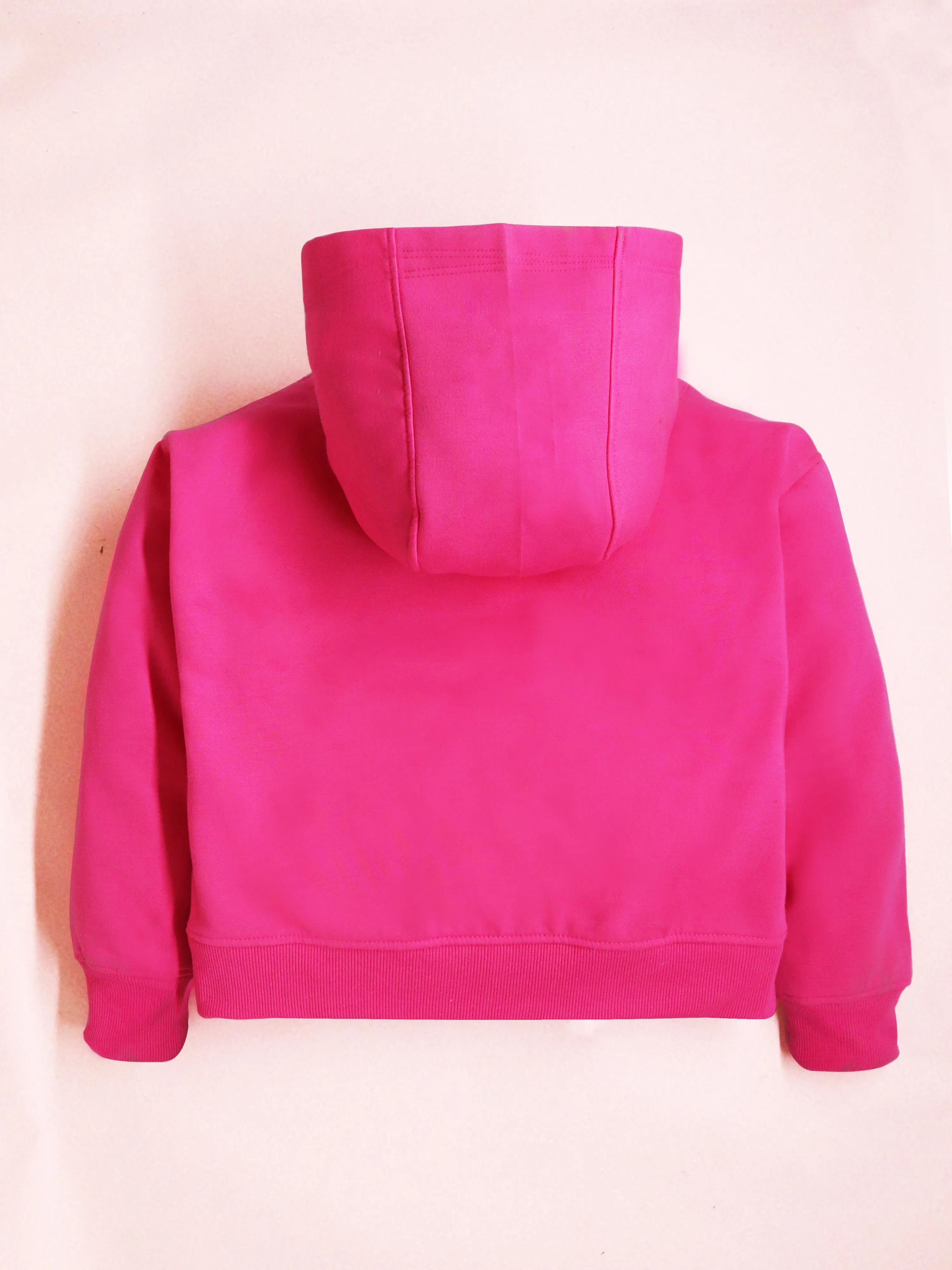 Cherry Crumble Pink Solid 100% Polyester Full Sleeves Hooded Casual Wear Easy Fit Applique/Embroidered Winter Sweatshirt Set For Girls