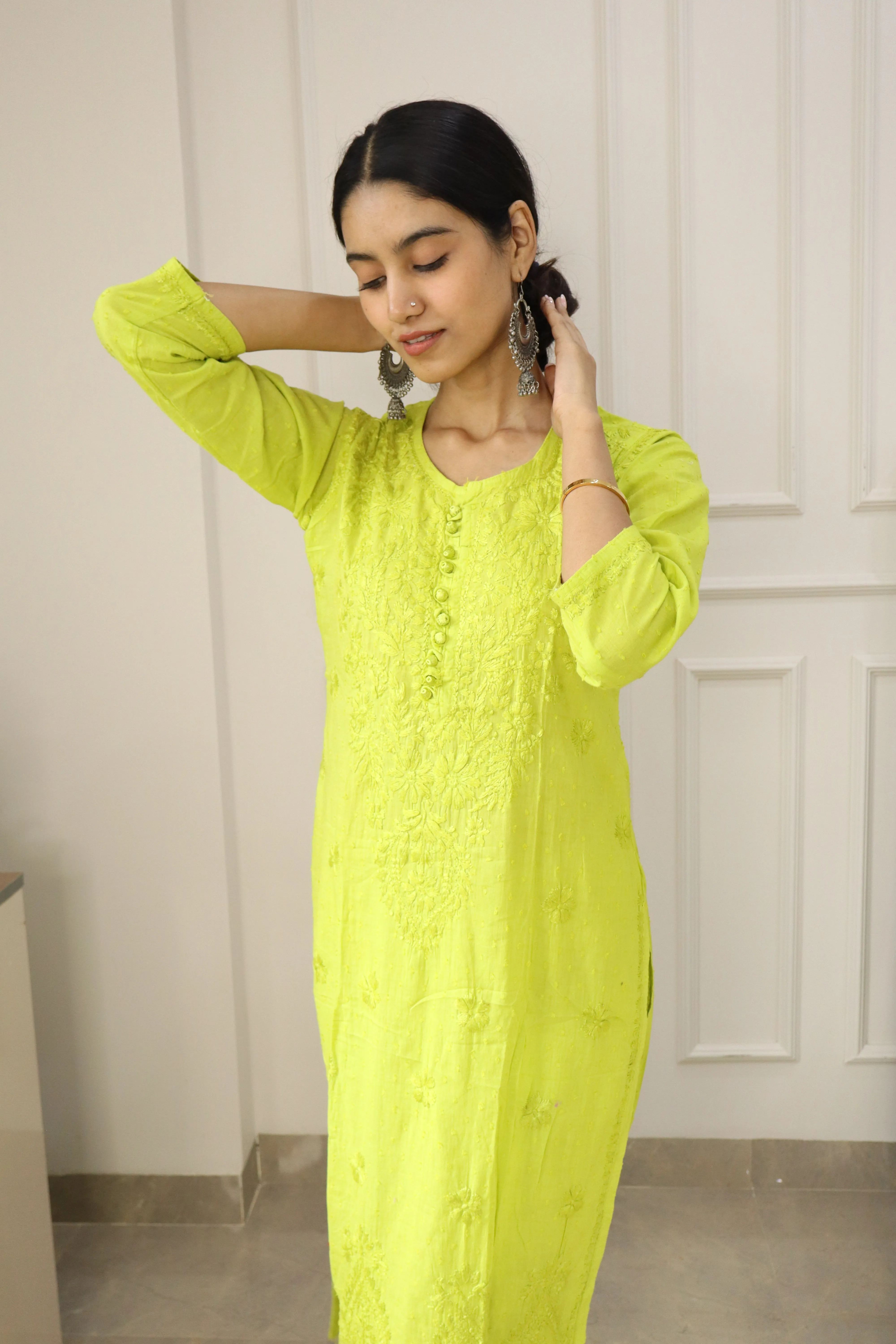 Chikankari cotton Kurti With Pant in Green