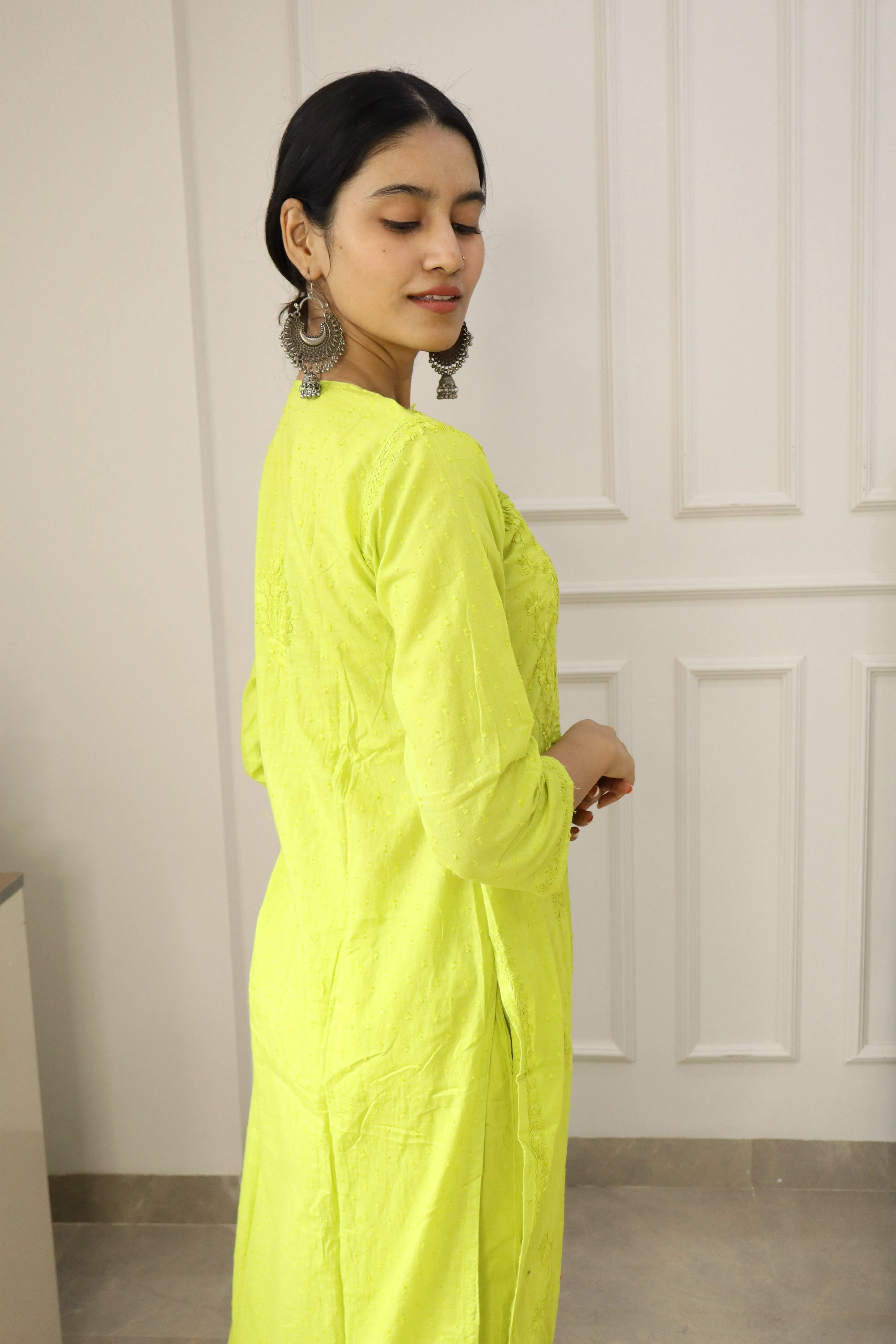 Chikankari cotton Kurti With Pant in Green