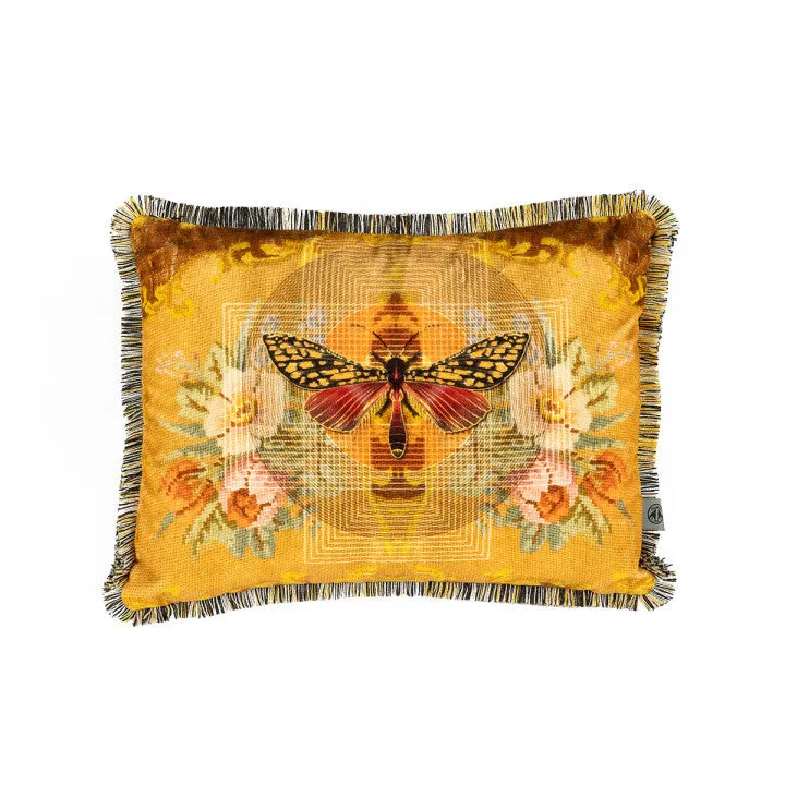 chintz moth fringed cushion