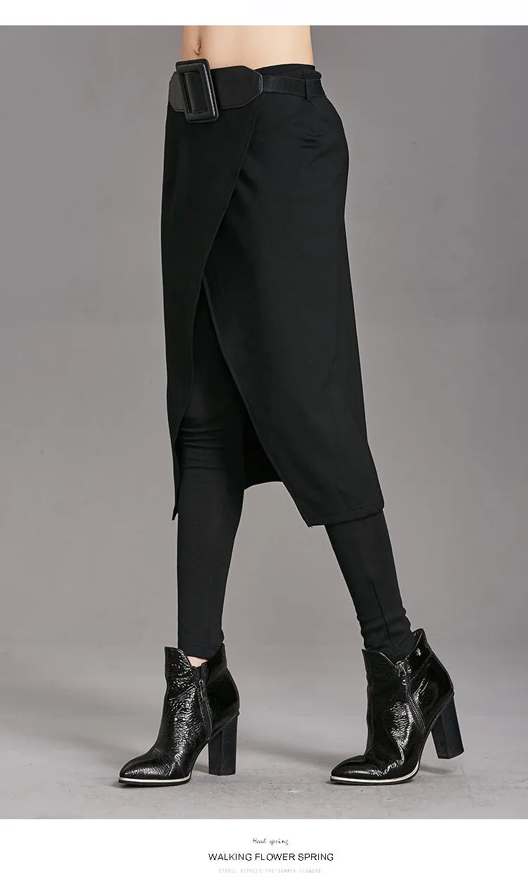 CityHottie - Spring Autumn Women Pants High Stretch Black Fake Two Pieces Pencil Skirt Pants Female Fashion Trousers Streetwear WP24