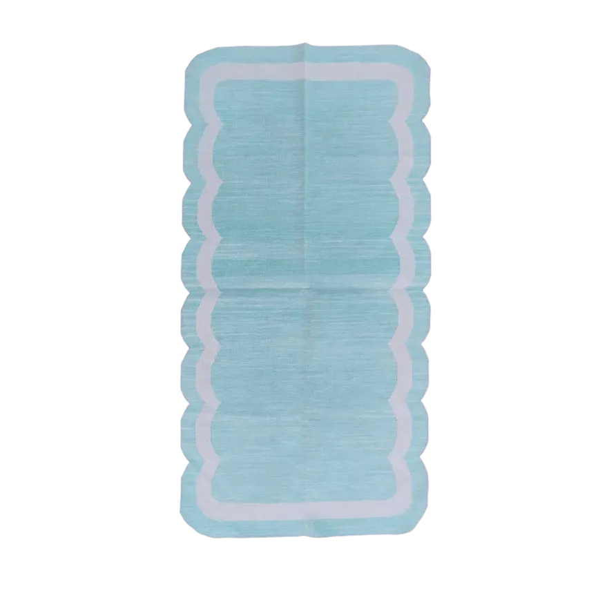 Classic Sky Blue Scallop Cotton Rug