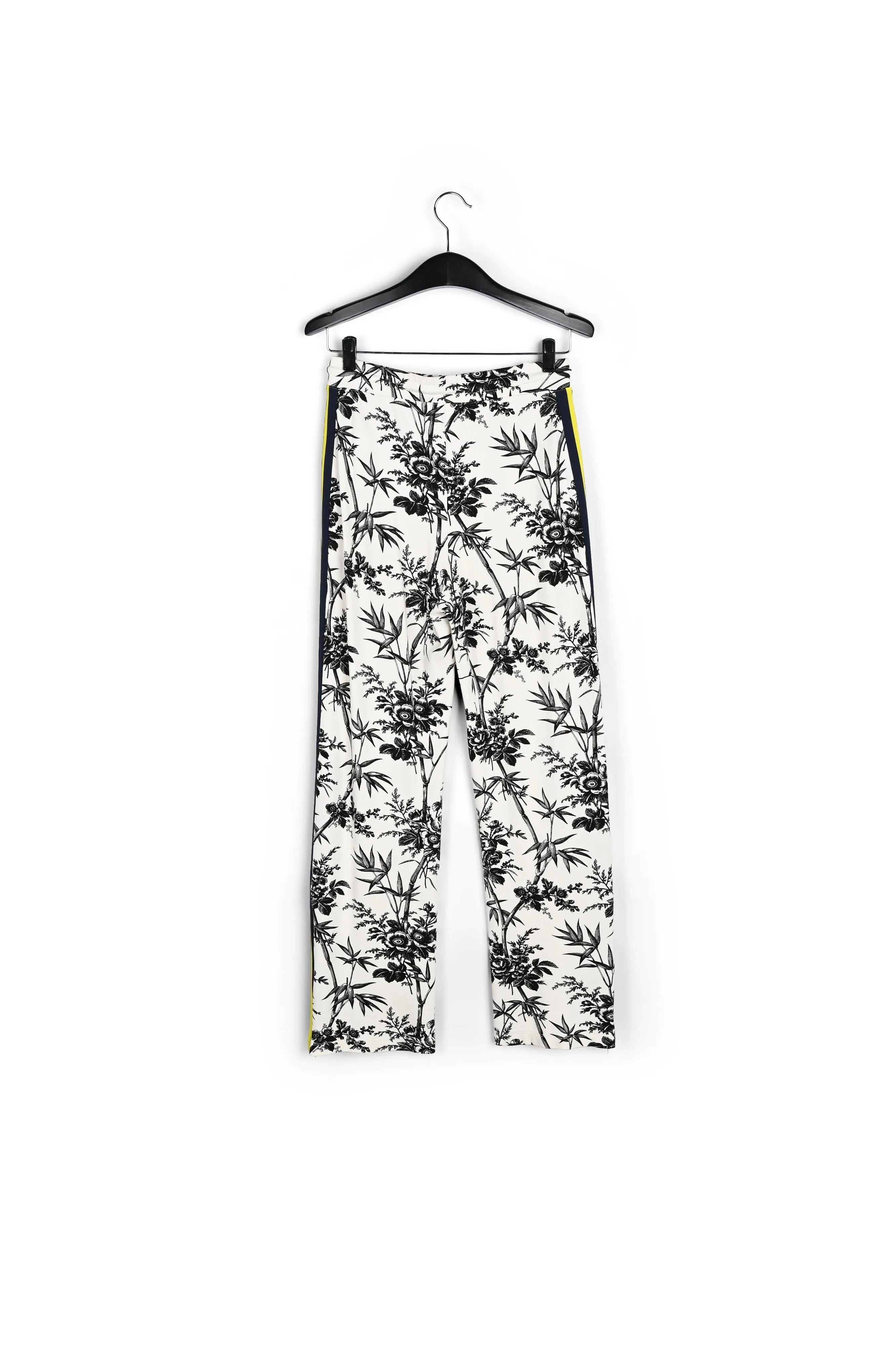 Classic white tracksuit pants with black print