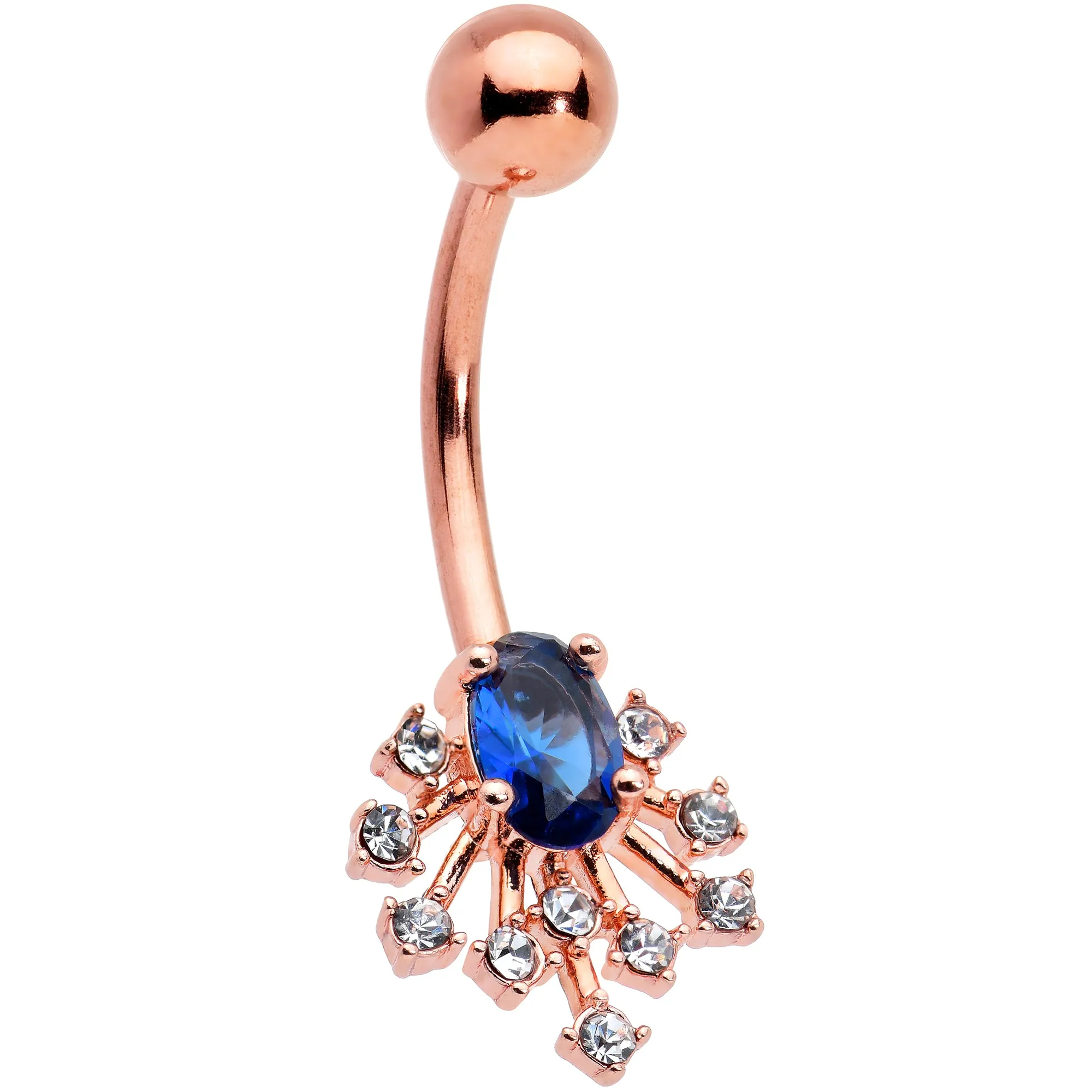 Clear Blue Gem Rose Gold Tone Glamour Flare Belly Ring