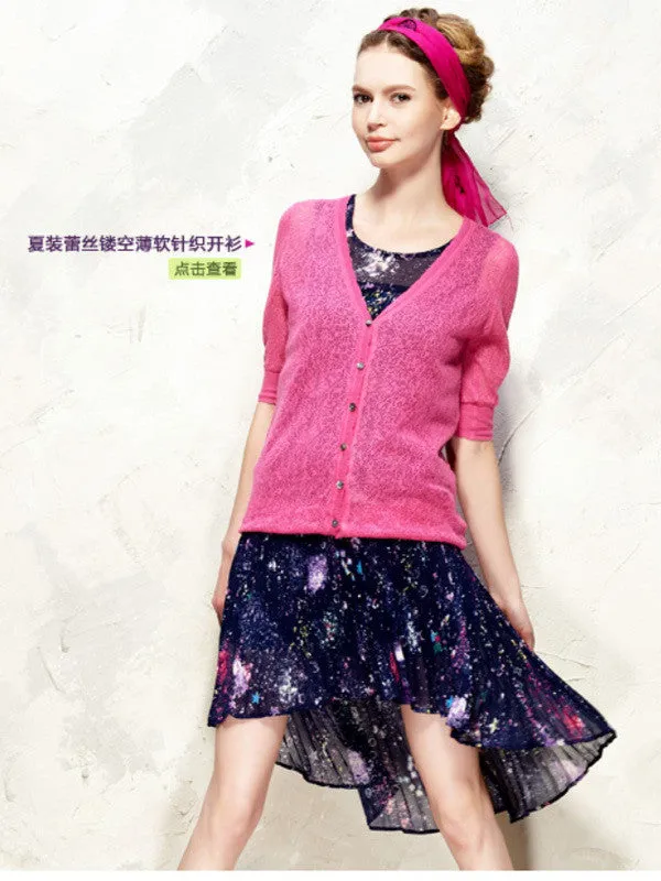 Clearance - starry sky pattern asymmetric pleated skirt