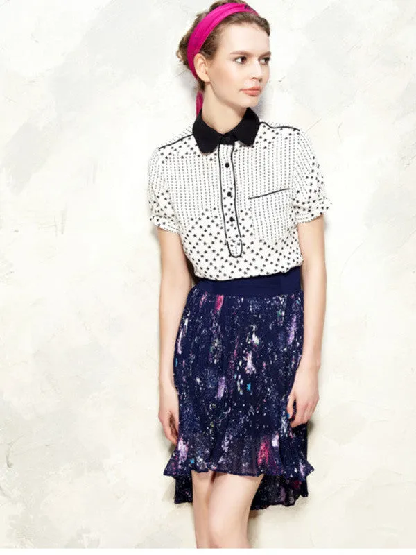 Clearance - starry sky pattern asymmetric pleated skirt