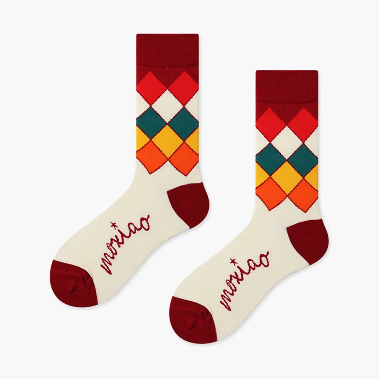 Colorful Diamond Pattern 4 Pairs Socks Gift Set by Designer