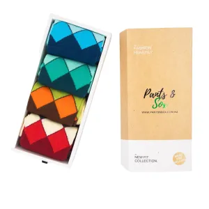 Colorful Diamond Pattern 4 Pairs Socks Gift Set by Designer