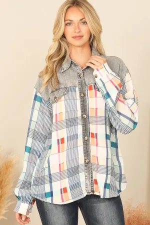 COMBO LONG SLEEVE PLAID TOP