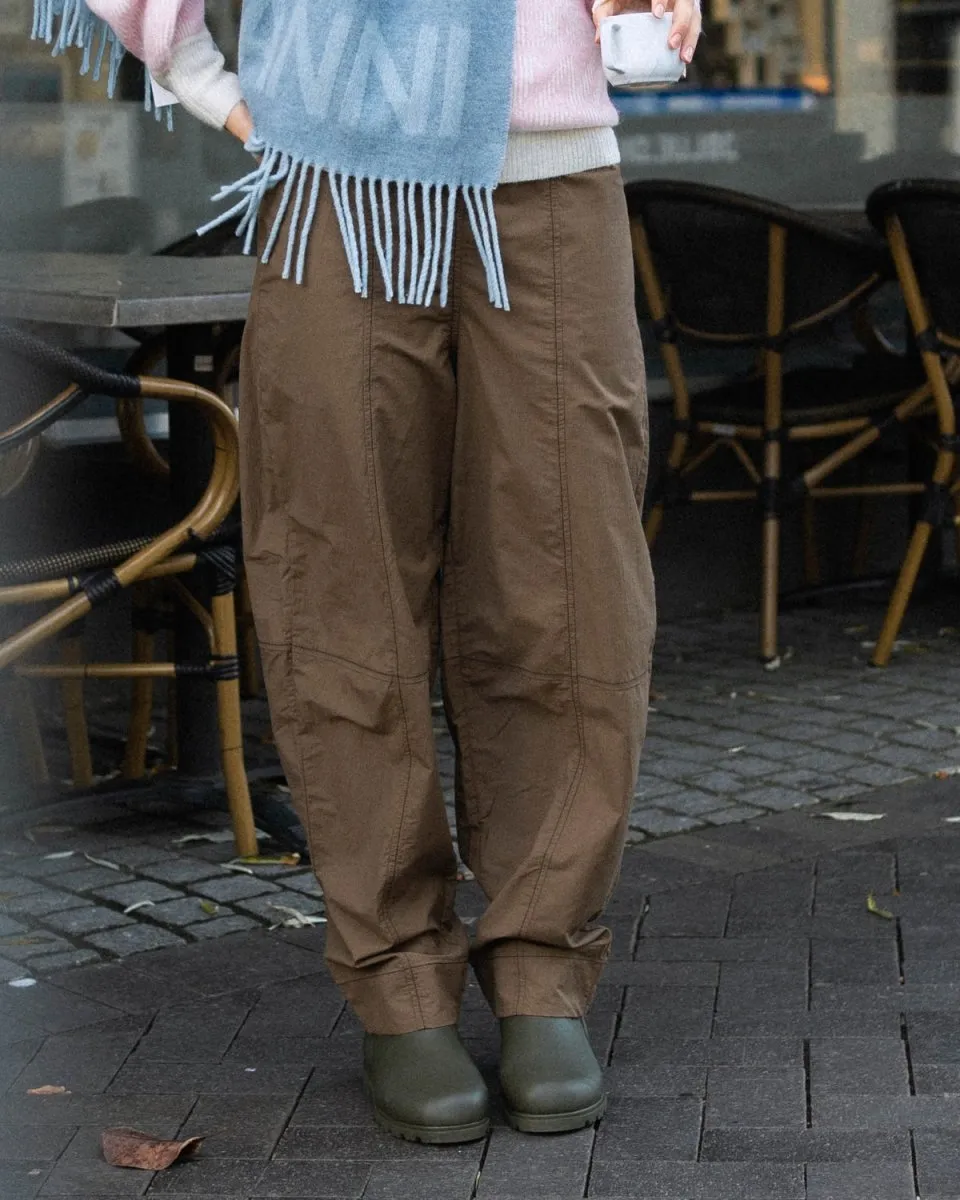 Cotton Crepe Elasticated Curve Pants - Teak