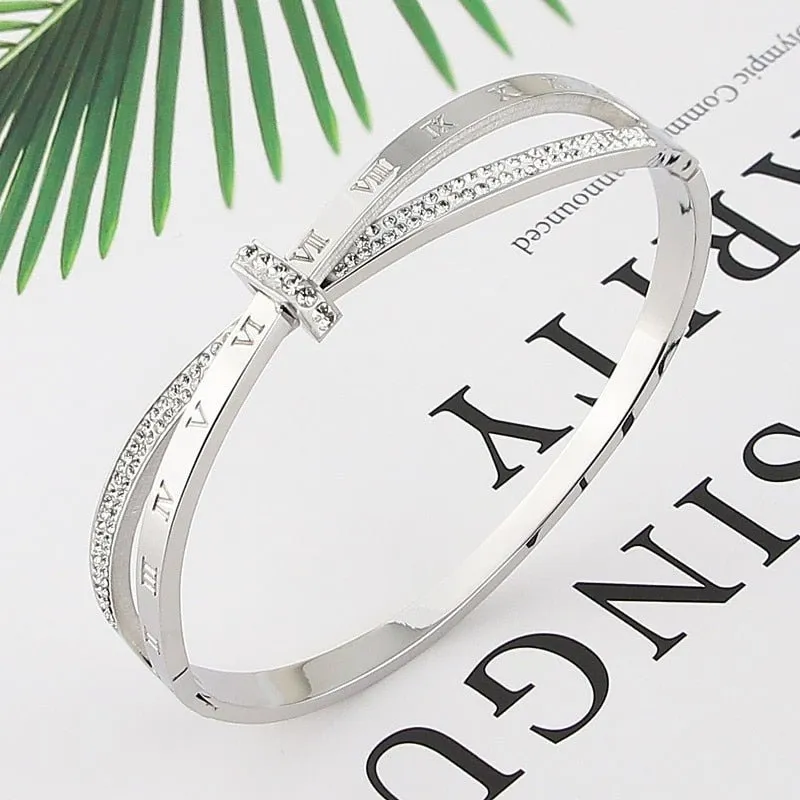 Cross Roman Numerals Bracelets Bangle For Women Jewelry