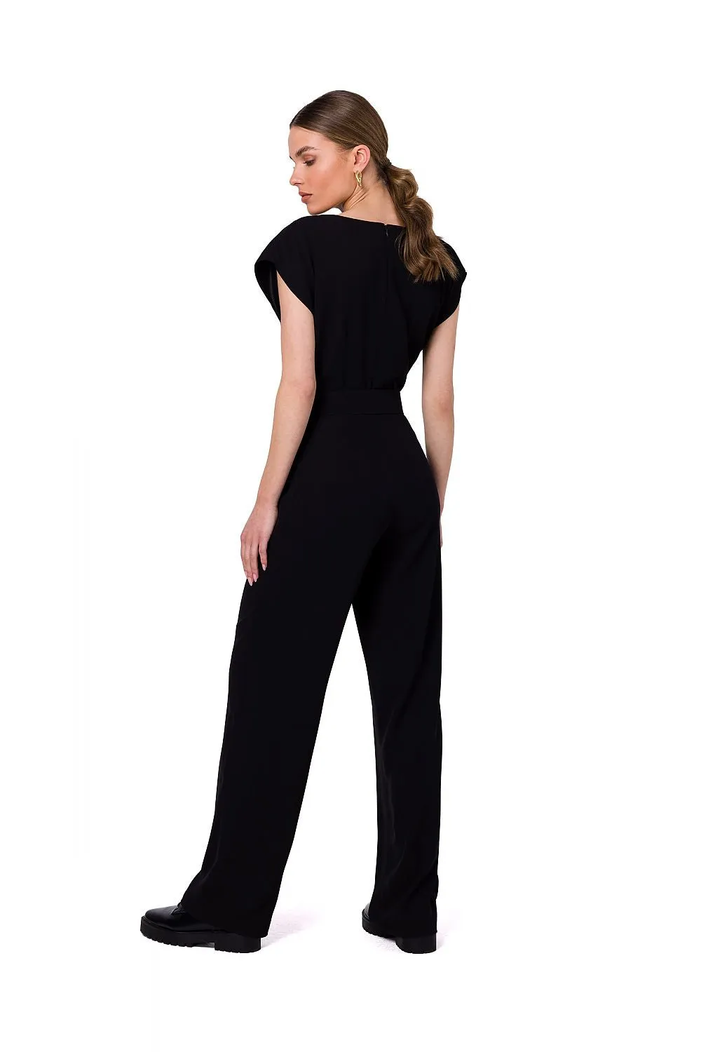 Cutout Crease Neck Jumpsuit