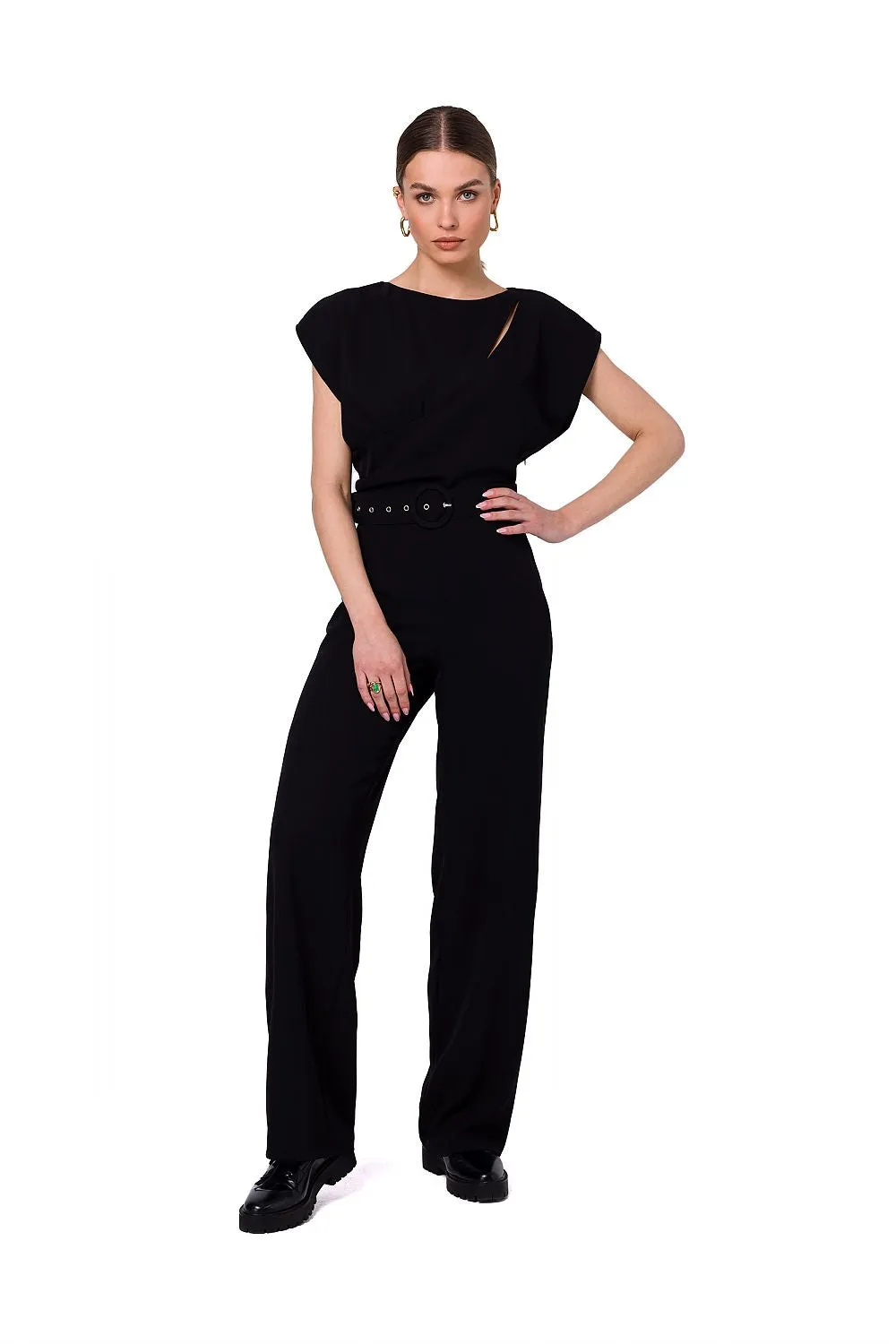 Cutout Crease Neck Jumpsuit
