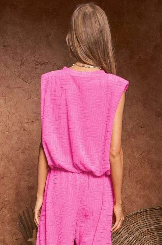 Davi & Dani Velvet Sleeveless Round Neck Top and Pants Set