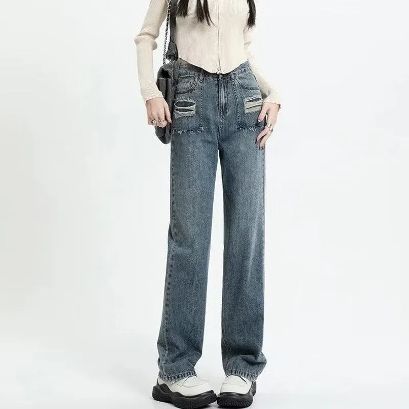 deanwangkt Narrow Edition Wide Leg Jeans For Women In Summer, New Design Sense, High Waist, Loose Fitting, Slim Straight Pants, Summer