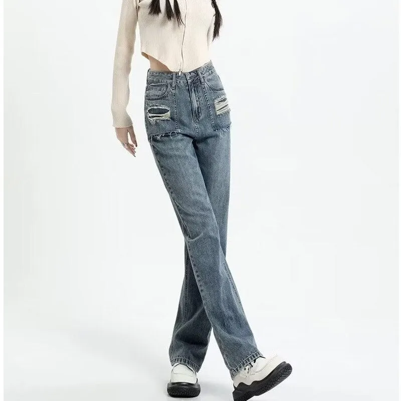 deanwangkt Narrow Edition Wide Leg Jeans For Women In Summer, New Design Sense, High Waist, Loose Fitting, Slim Straight Pants, Summer
