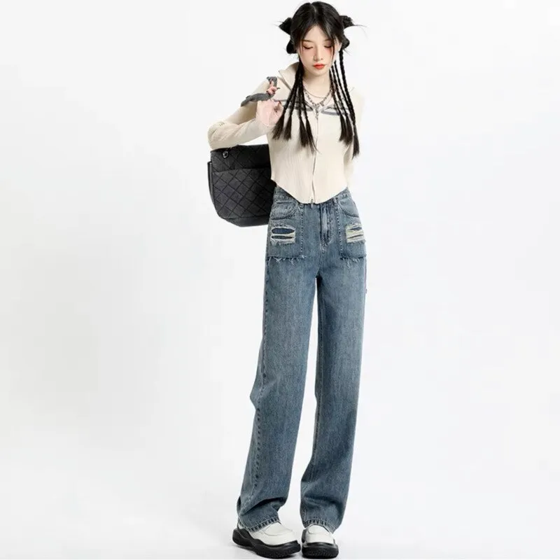 deanwangkt Narrow Edition Wide Leg Jeans For Women In Summer, New Design Sense, High Waist, Loose Fitting, Slim Straight Pants, Summer