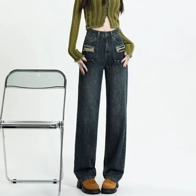 deanwangkt Narrow Edition Wide Leg Jeans For Women In Summer, New Design Sense, High Waist, Loose Fitting, Slim Straight Pants, Summer