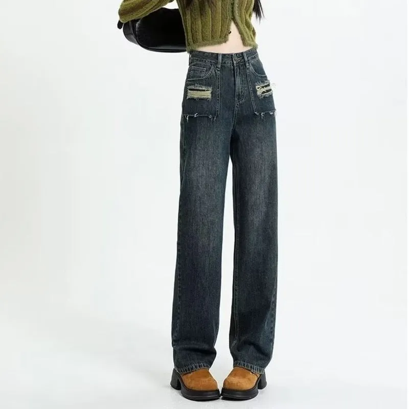 deanwangkt Narrow Edition Wide Leg Jeans For Women In Summer, New Design Sense, High Waist, Loose Fitting, Slim Straight Pants, Summer