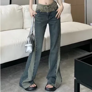 deanwangkt Summer New Splice Slim Raglan Jeans Women Spice Girls High Waist Design Sense Small Public Show Thin Flare Pants