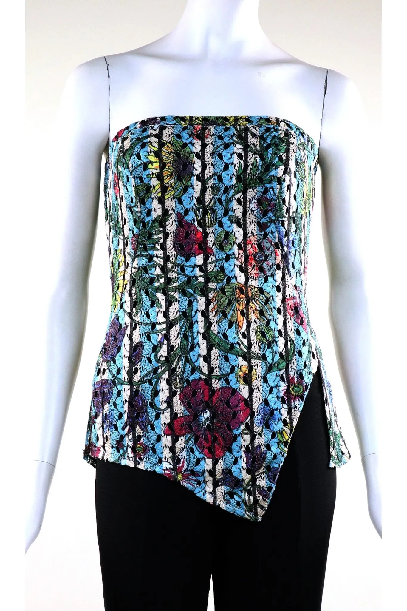 DELPHINE Strapless Floral Eyelet Lace Asymmetrical hem Top