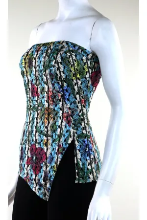DELPHINE Strapless Floral Eyelet Lace Asymmetrical hem Top