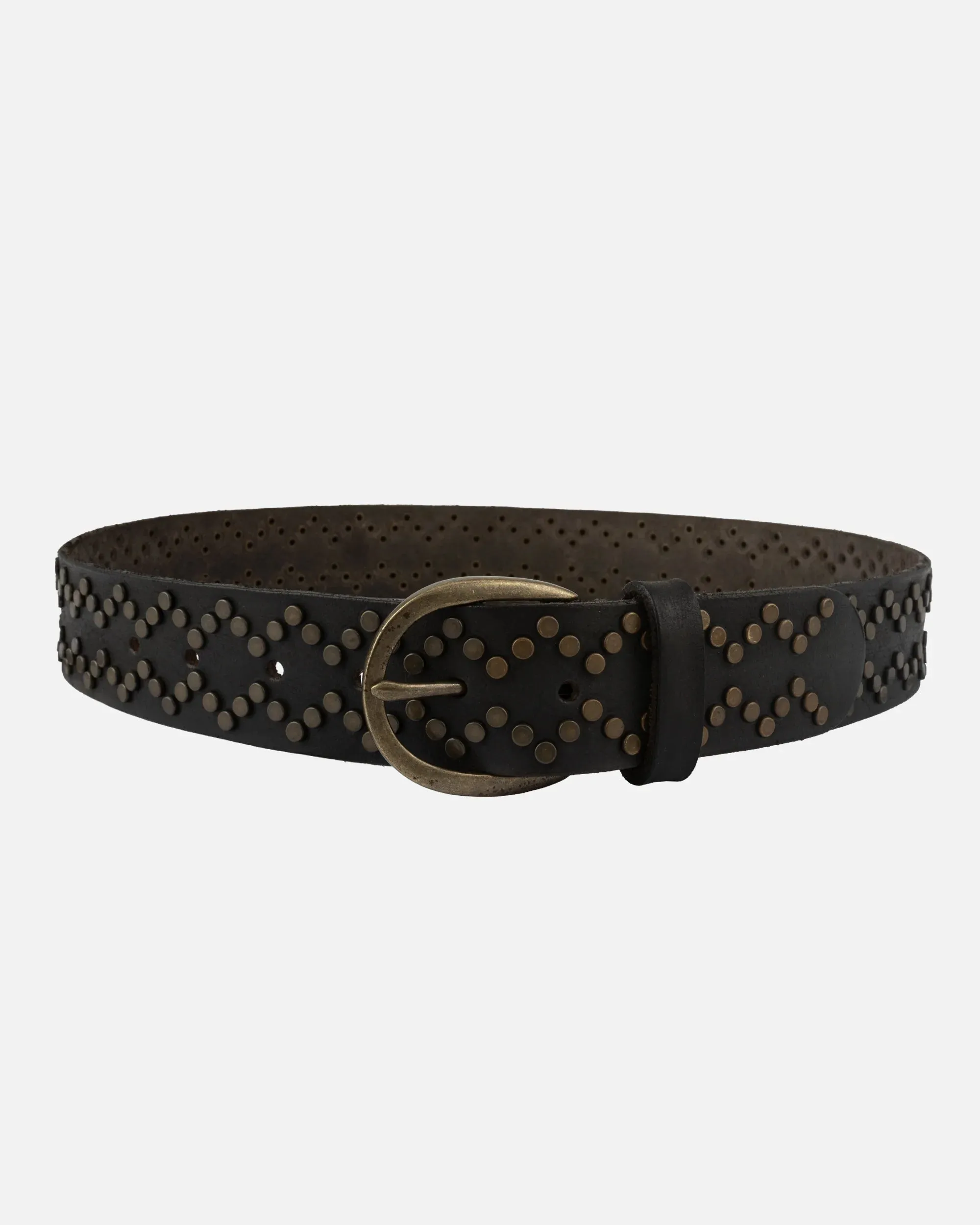 Demi Oval Buckle Studded Leather Belt