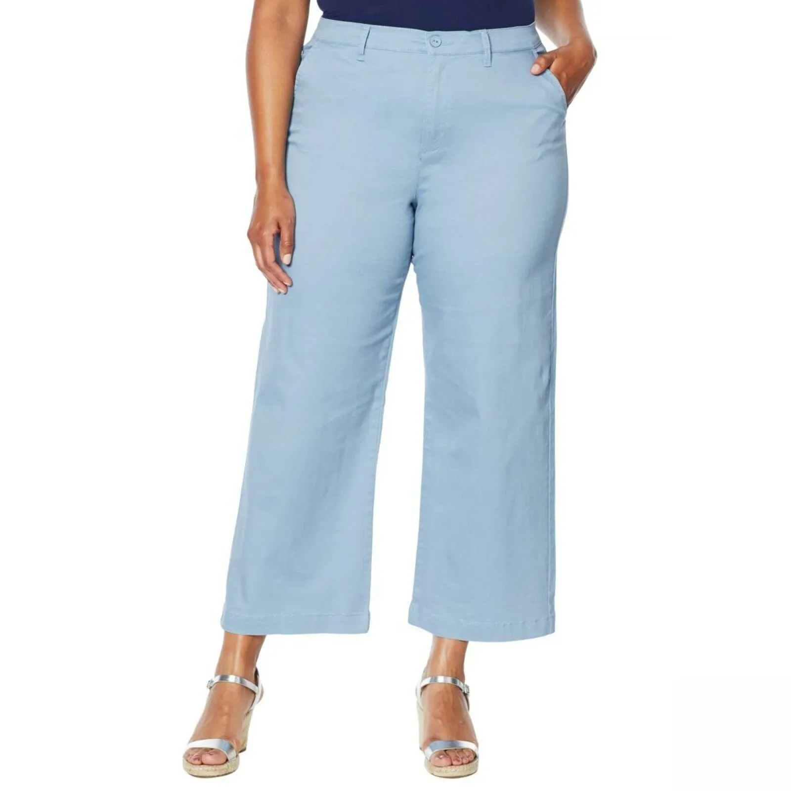 DG2 by Diane Gilman Women's Plus Size Stretch Twill Wide Leg Chino Pants