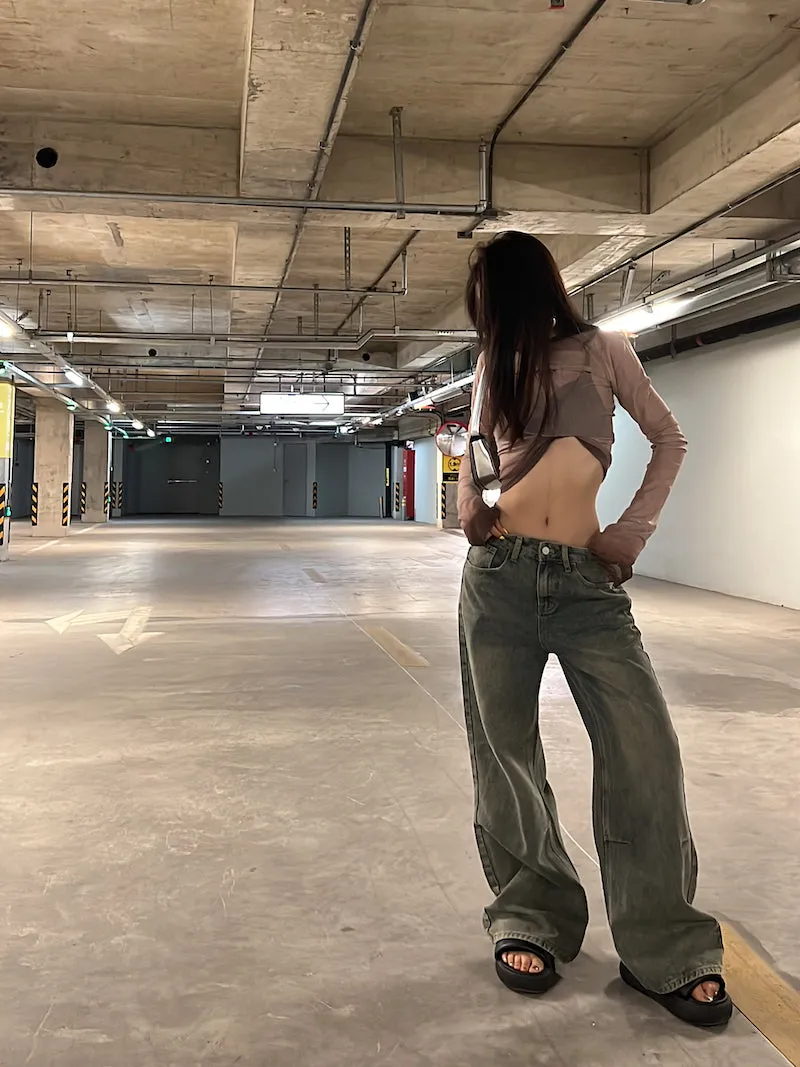 Dion Vintage Denim Washed High Waist Straight Leg Jeans Pants