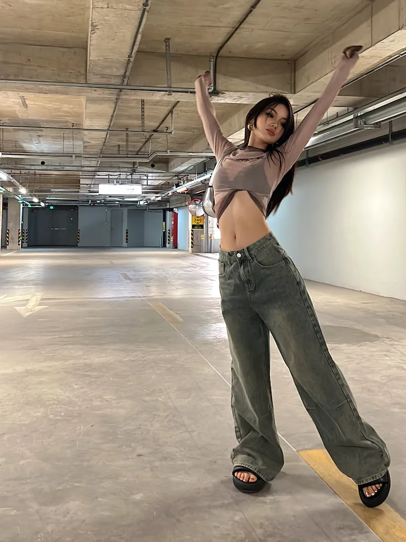 Dion Vintage Denim Washed High Waist Straight Leg Jeans Pants