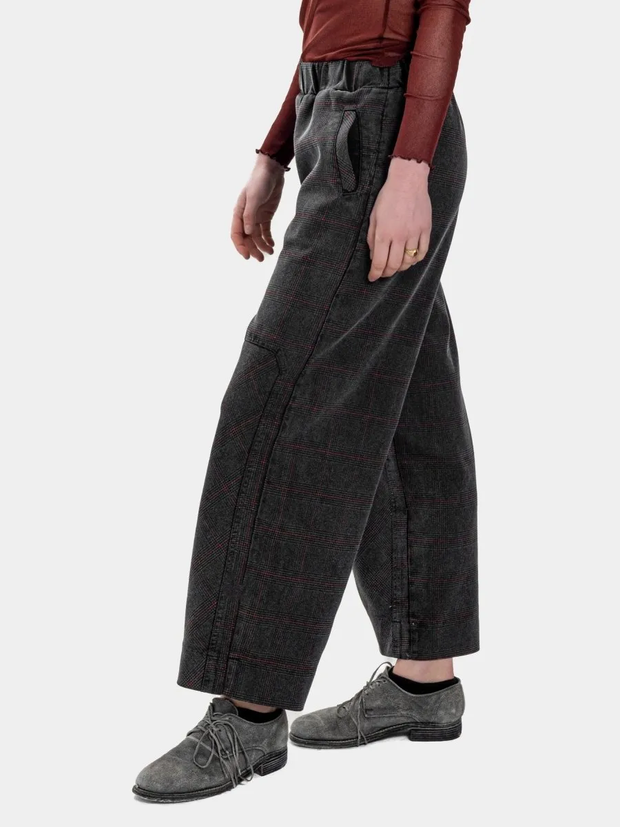 Elastic Waist Patched Plaid Pants