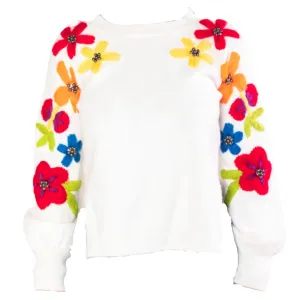 Embroidered Floral Cream Sweater