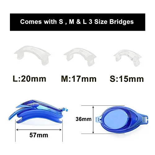 EnzoDate Optical Swim Goggles Rx Hyperopia  1.0 to  8.0 Farsighted Myopia -1.0 to -8.0 Adults Children Anti-UV Different Strengths Each Eye