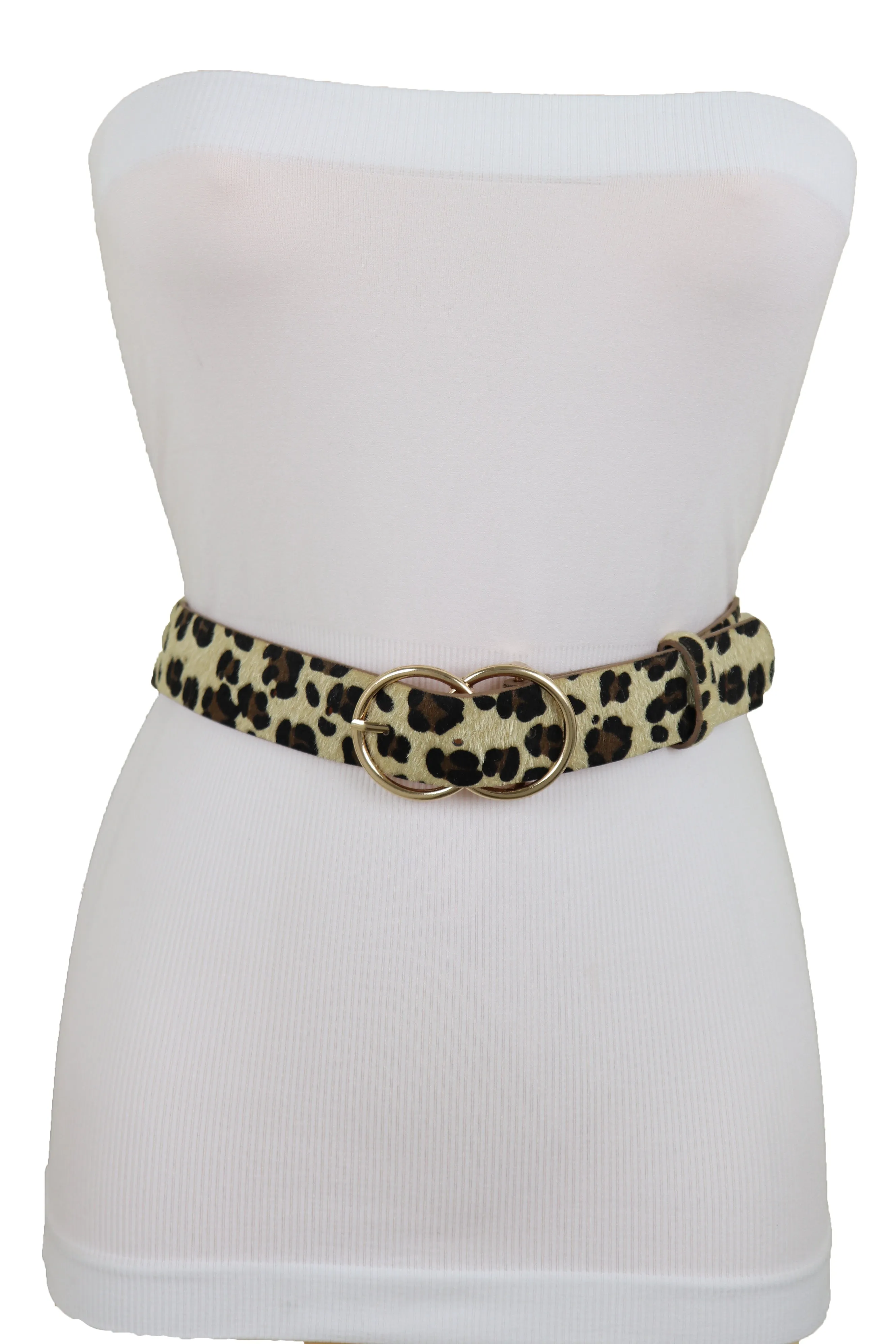 Faux Leather Leopard Animal Print Double Circle Buckle
