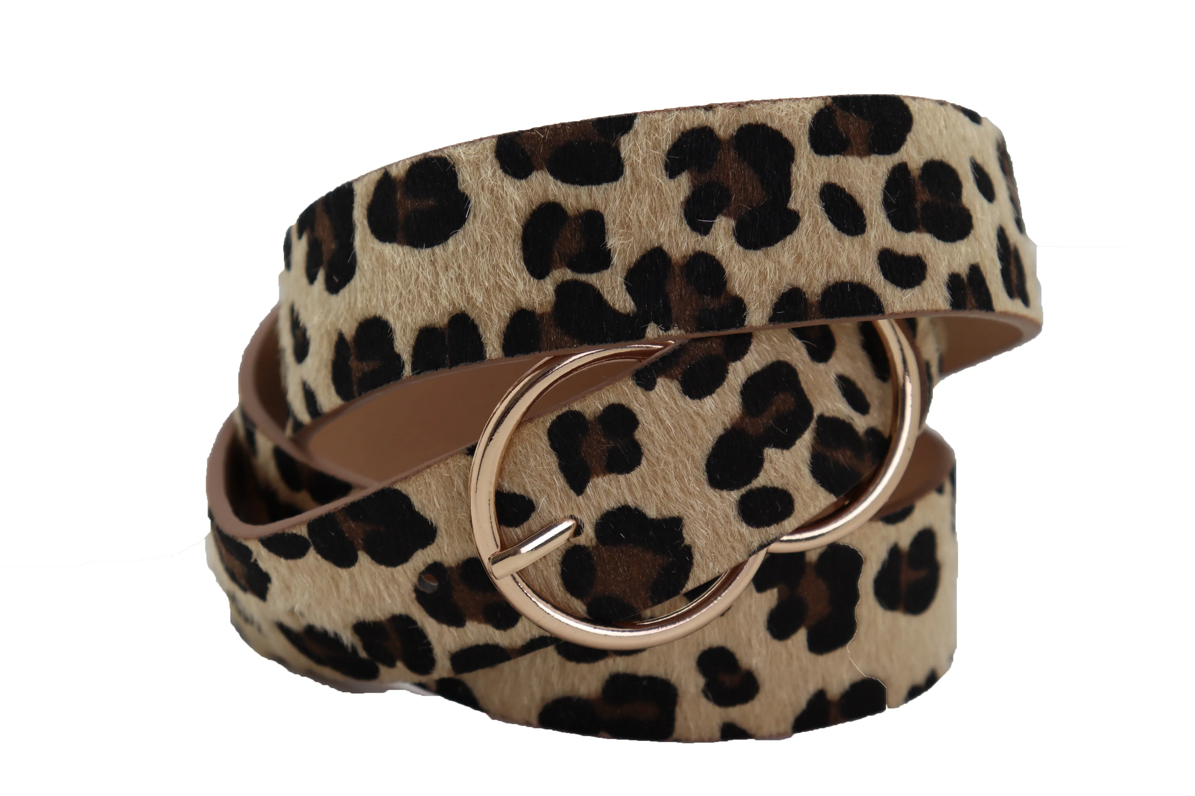 Faux Leather Leopard Animal Print Double Circle Buckle