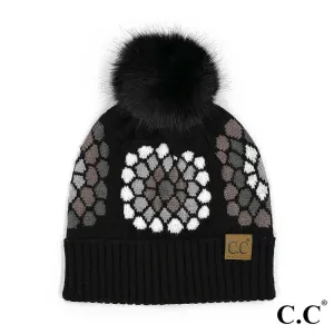 Flower Crochet Pattern Jacquard Beanie With Pom