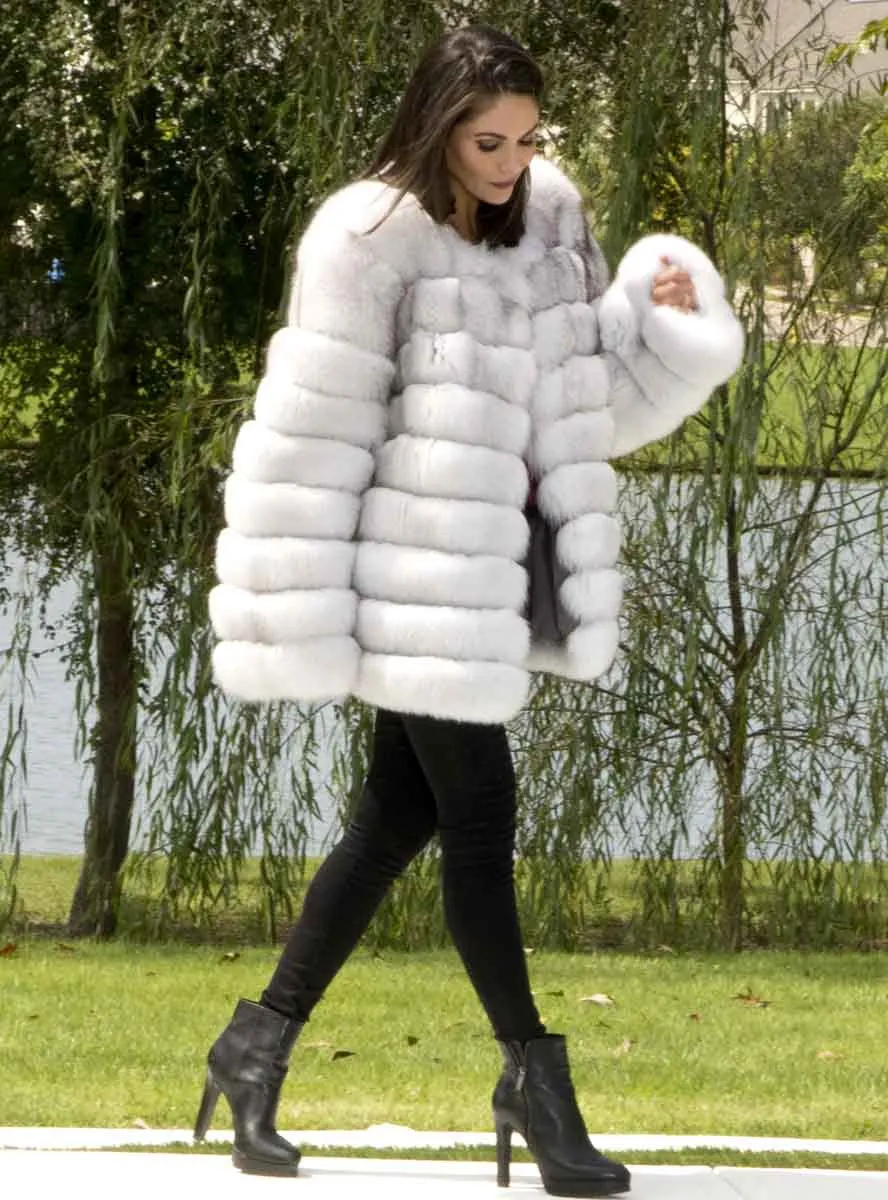 Fox Fur Jacket with Horizontal Pattern