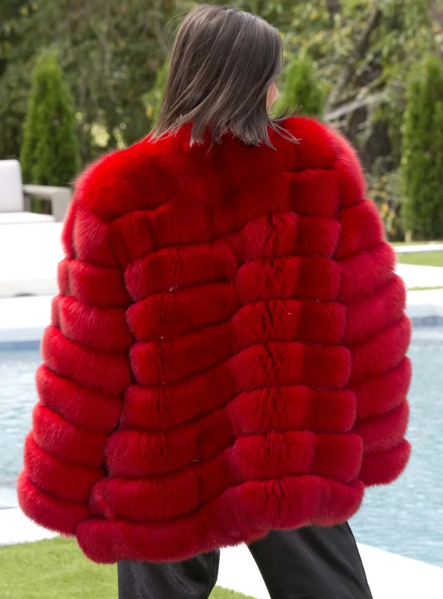 Fox Fur Jacket with Horizontal Pattern