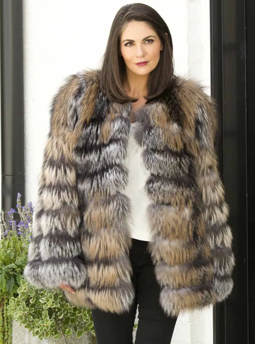 Fox Fur Jacket with Horizontal Pattern