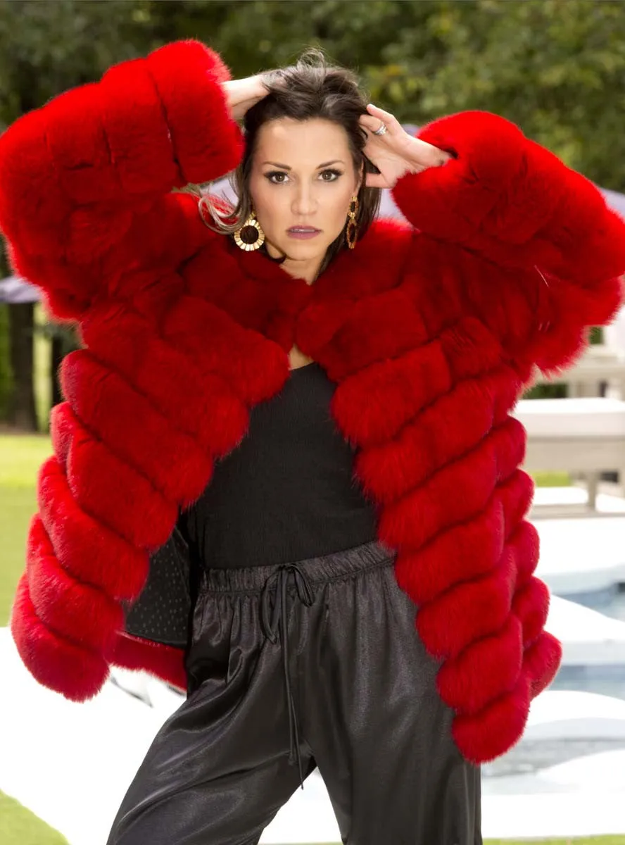 Fox Fur Jacket with Horizontal Pattern