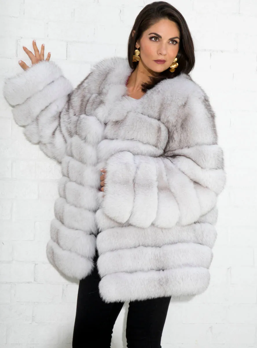 Fox Fur Jacket with Horizontal Pattern