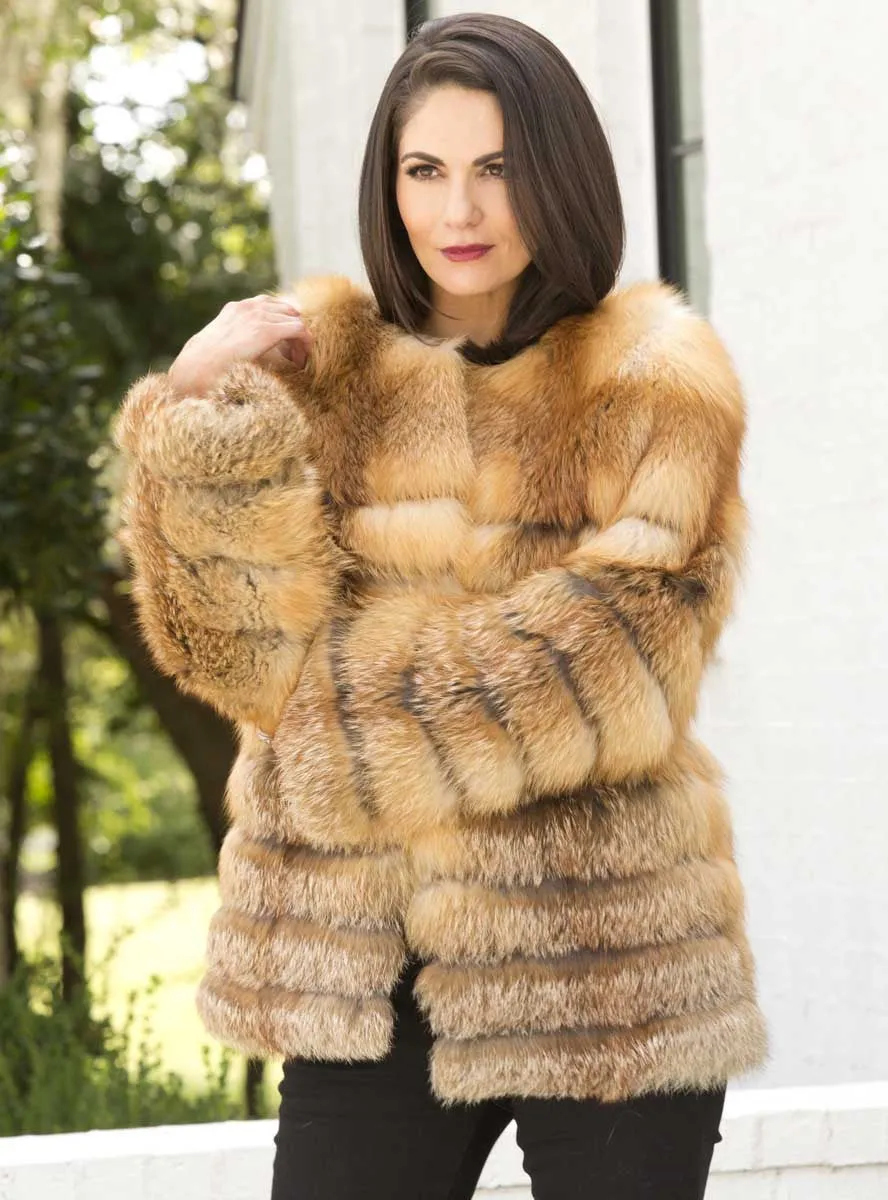 Fox Fur Jacket with Horizontal Pattern