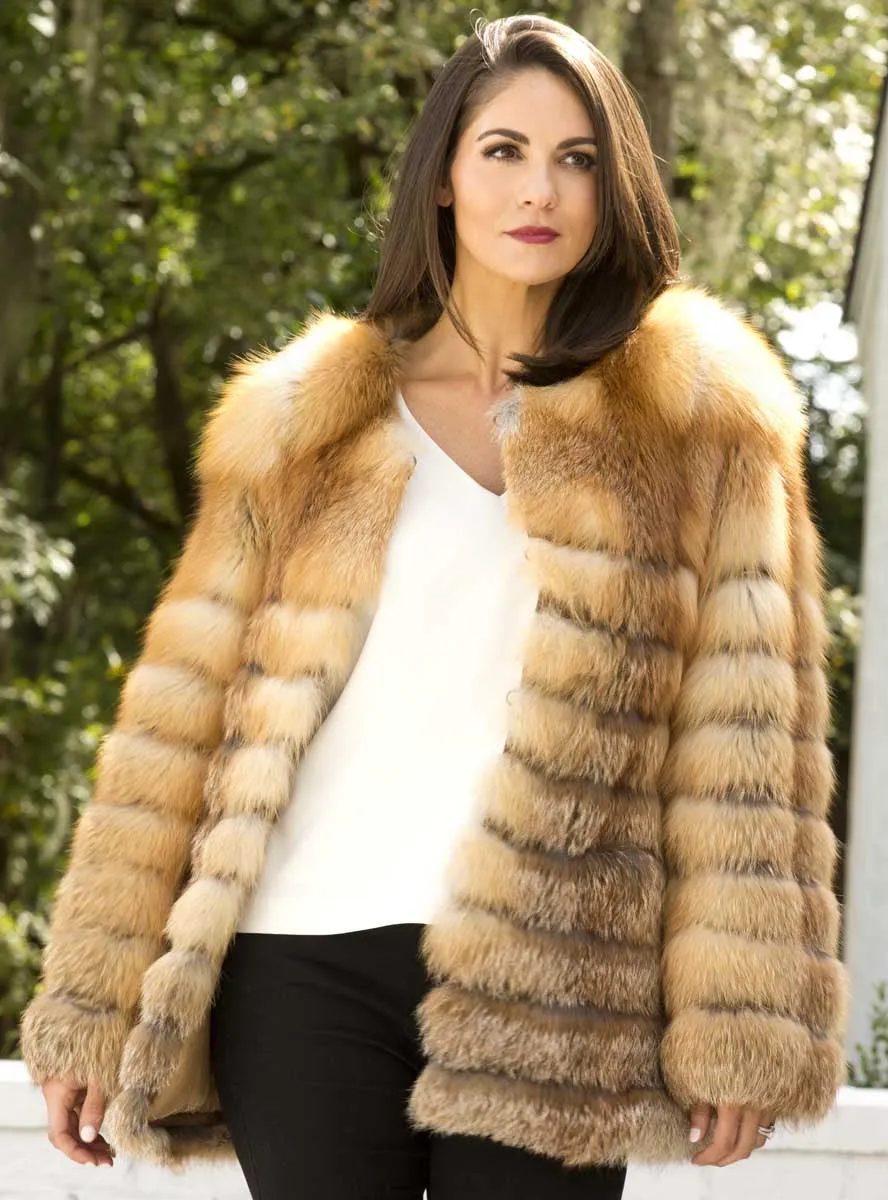 Fox Fur Jacket with Horizontal Pattern